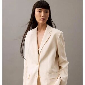 X Calvin Klein Classic Slim Fit Cream Linen Blend Women's Blazer NWT Size 4